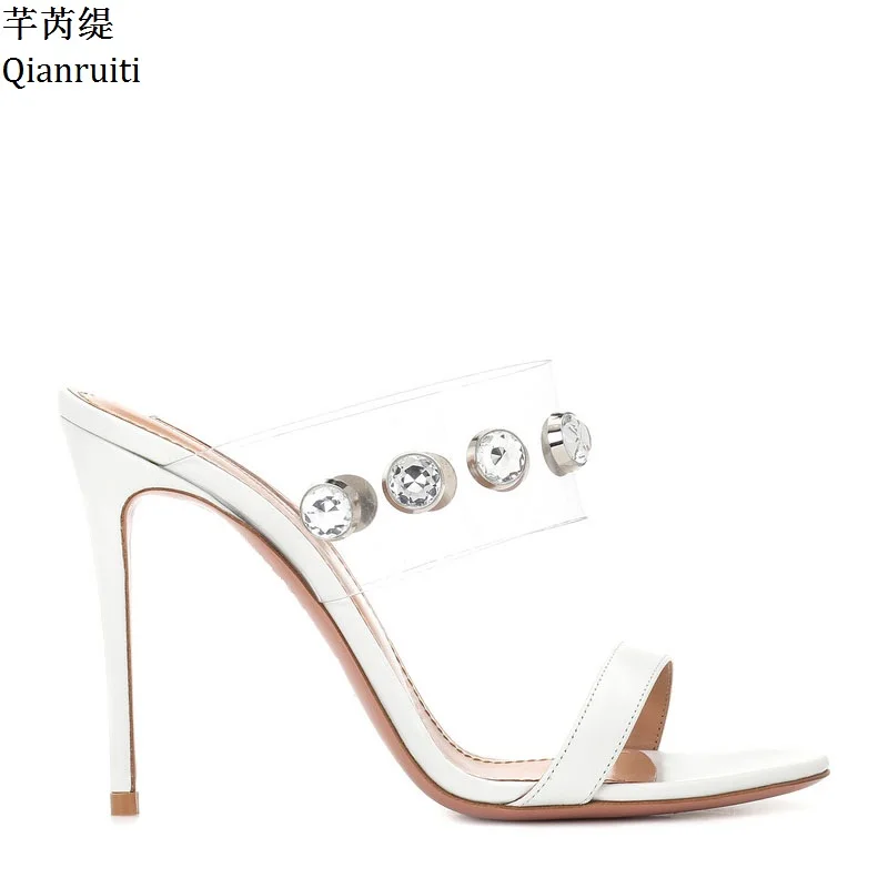 

Qianruiti Transparent Clear PVC Stiletto Heels Women Sandals Studded Crystal High Heels Shoes Rome Style Slingback Women Pumps