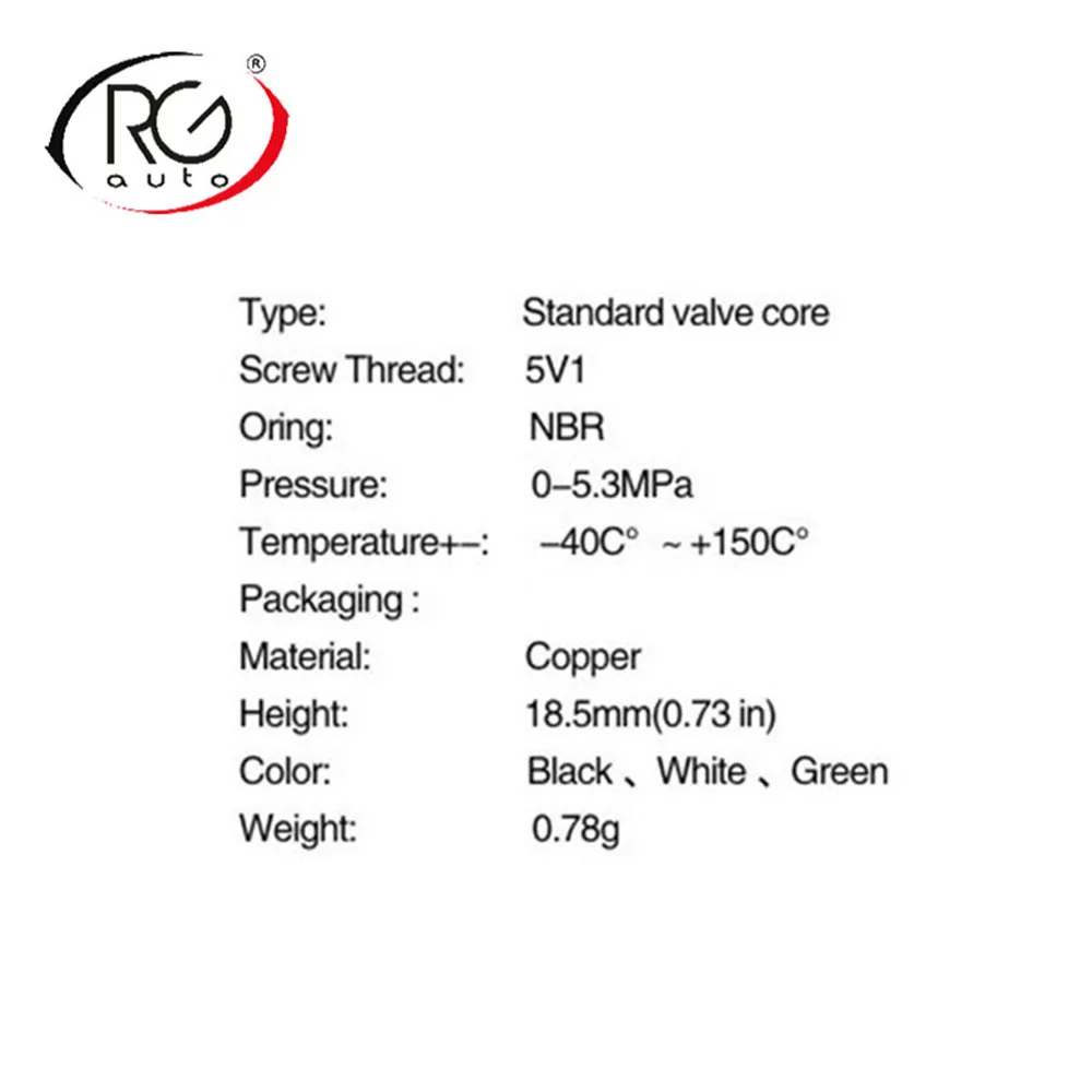 RGFROST Best 50pcs 5V1 18.5mm(0.73in) NBR Automotive Air-Conditioning Stem Valve Copper Core Black White Green