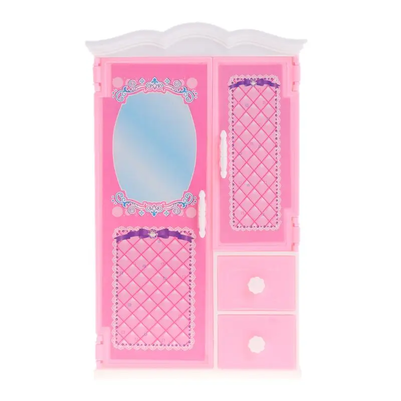 

New Closet Toy With Mirror Doll House Princess Bedroom Furniture Wardrobe Doll Accessories For Dolls Toys Gifts