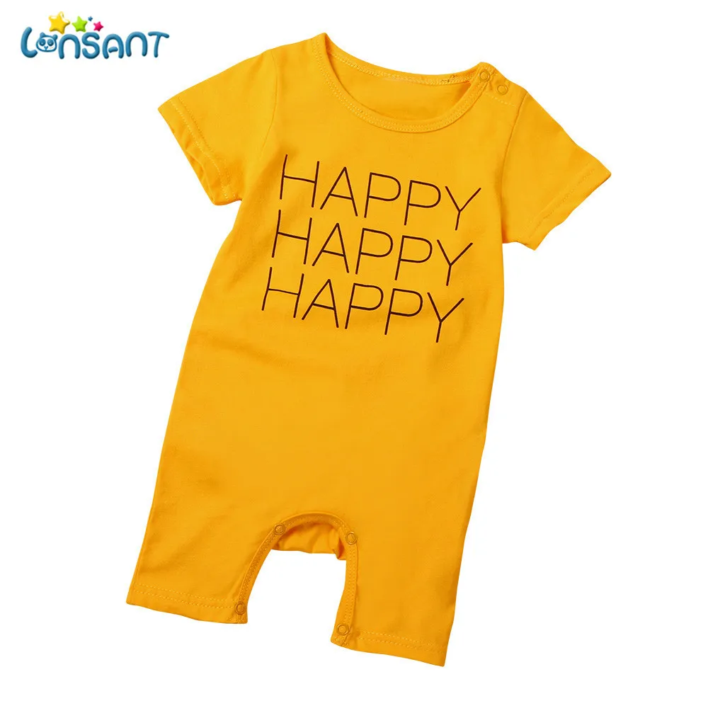 

LONSANT 2018 Summer Kids Baby Girl Boy Yellow Letters Cotton Leopard Romper Short Sleeve Jumpsuit Clothes