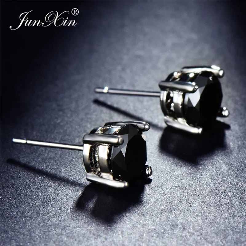

11 Colors Female 8mm Round Stud Earring Boho 925 Sterling Silver Wedding Jewelry Big Black Green Zircon Stone Earrings For Women