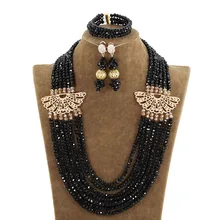 Beautiful African Crystal Beads Black and Gold Wedding Necklace Set Luxury Jewelry Set Free Shipping ACB001