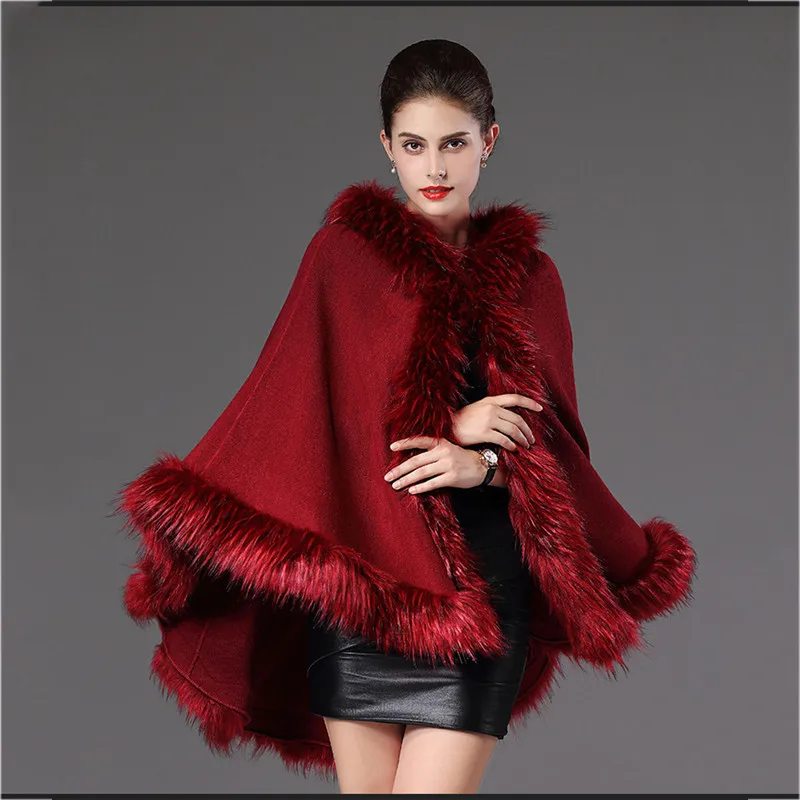 

Faux fur coat women Black jujube red navy 019 new europe and america hooded long sleeve loose fashion slim faux fur jacket LR353