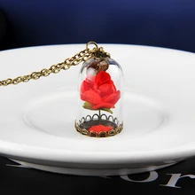 Сказка кино Красота и ожерелье чудовища из "красавицы и чудовища" Роза в Террариум кулон Стекло роза на День святого Валентина, Цепочки и ожерелья ювелирные изделия колье для свитера