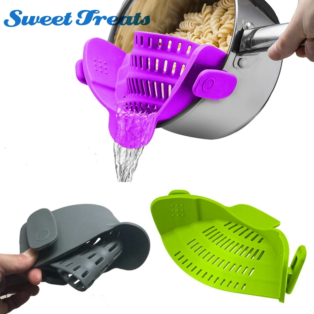 

Sweettreats Silicone clip-on pot pan bowl funnel oil strainer Creative Rice Washing Colander for Fits all pot size