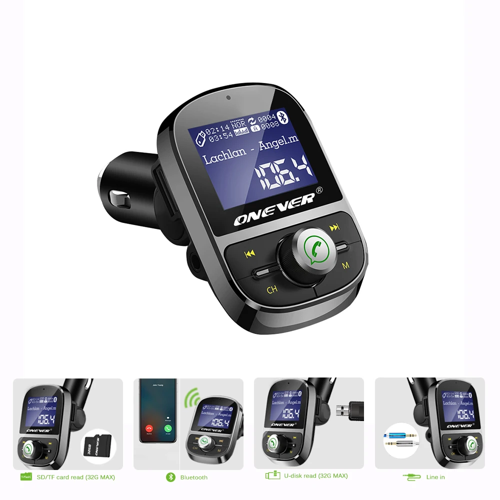 

Onever FM Transmitter Large Screen Bluetooth Car MP3 Player Hands-free Bluetooth Car Kit 3.1A USB Charger Support TF Card U Disk