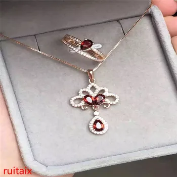 

KJJEAXCMY boutique jewels 925 pure silver inlaid with natural garnet female bracelet ring pendant + necklace 2 pieces of jewelry