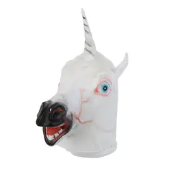 Популярные Хэллоуин Белый Единорог Лошадь Головы Маска латекс для сумасшедшую для костюмированной вечеринки Горячая Новинка