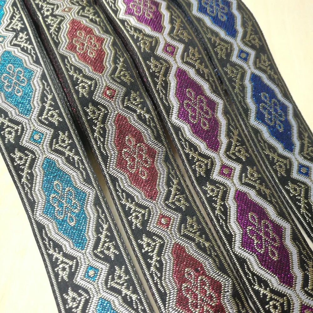

3cm 30mm 1-1/4'' Turquoise Red Pink Blue Rhombus Antler Filigree Trim Laciness National Jacquard Ribbon Embroidery Woven Webbing