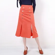Spring and autumn Fashion England Style Solid Orange purple black Double-breasted woman Skirt Trumpet Temperament elegance skirt