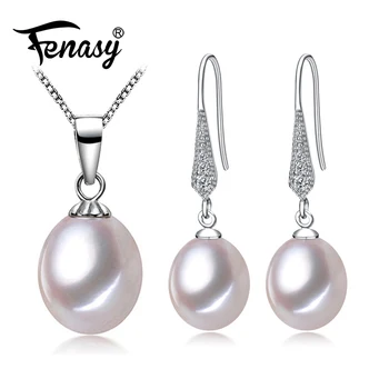 

FENASY Trendy Water Drop Pearl Pendant Necklace Earrings For Women pendant Long earrings pearl Jewelry new jewelry Sets