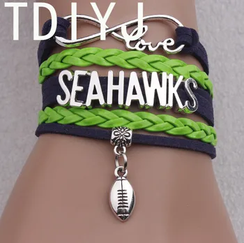 

TDIYJ Seahawks Broncos Multilayer Braided Leather Bracelet Charms for Women Fashion Infinity Love 6sets/lot