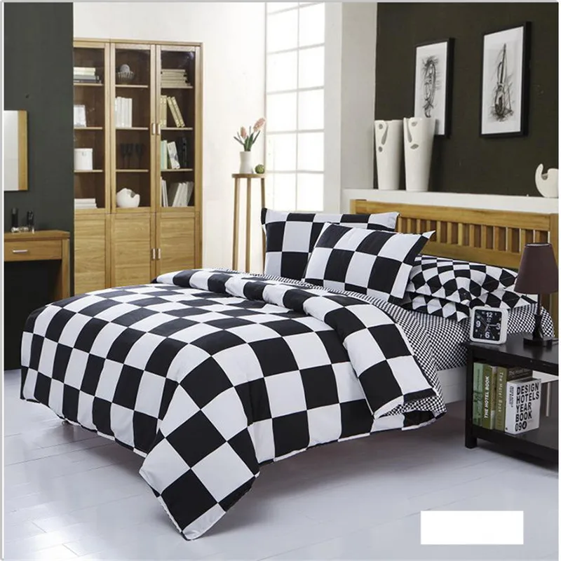 

2017 Black and white Plaid Polyester Bedding Sets Stripe style Bedding bed linen 3/4pcs Bedding Set duvet set bed set bed linen