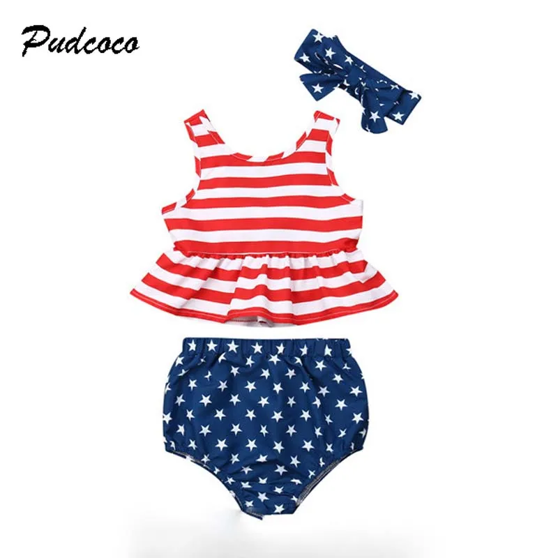 

2019 Brand Striped 4th of July Baby Boy Girl Clothes 2Pcs USA Flag Shirt Tops+Shorts Pants Outfit Casual Summer New Clothing Set