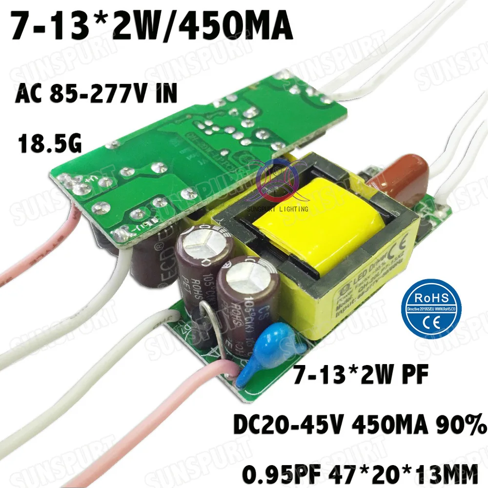 5 шт. изоляции 20 Вт AC85-277V светодио дный драйвер 7-13x2W 450mA DC20-45V светодио дный источник питания постоянного тока светодио дный лампа бесплатная