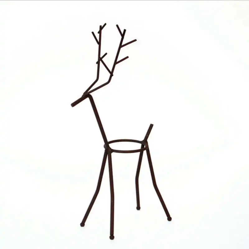 

HOT-Creative Hydroponic Plant Transparent Glass Vase With Iron Deer Design Stand Holder For Home Living Room Table Decoration