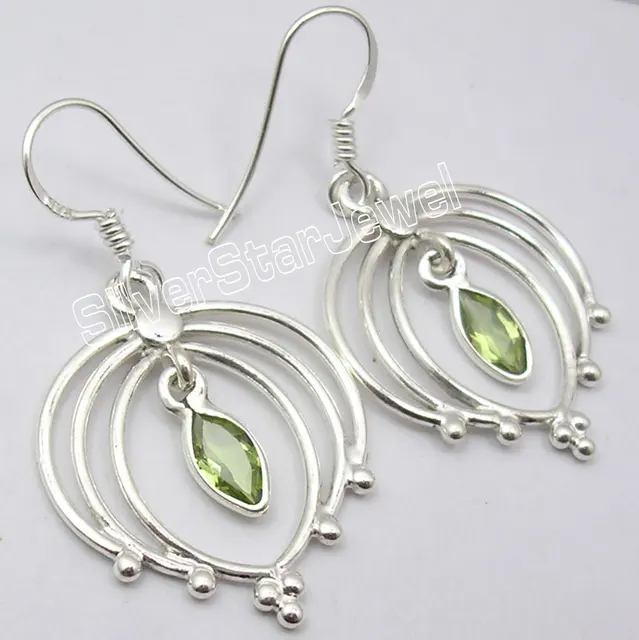 Silver Genuine Peridot Dangle Earrings 4cm In Drop From Silver Genuine Peridot Dangle Earrings 4cm