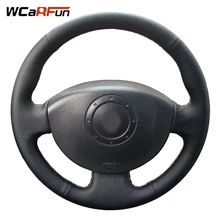 WCaRFun Hand-Stitched Black Leather Car Steering Wheel Cover for Renault Megane 2 2003-2008 Kangoo 2008 Scenic 2 2003-2009