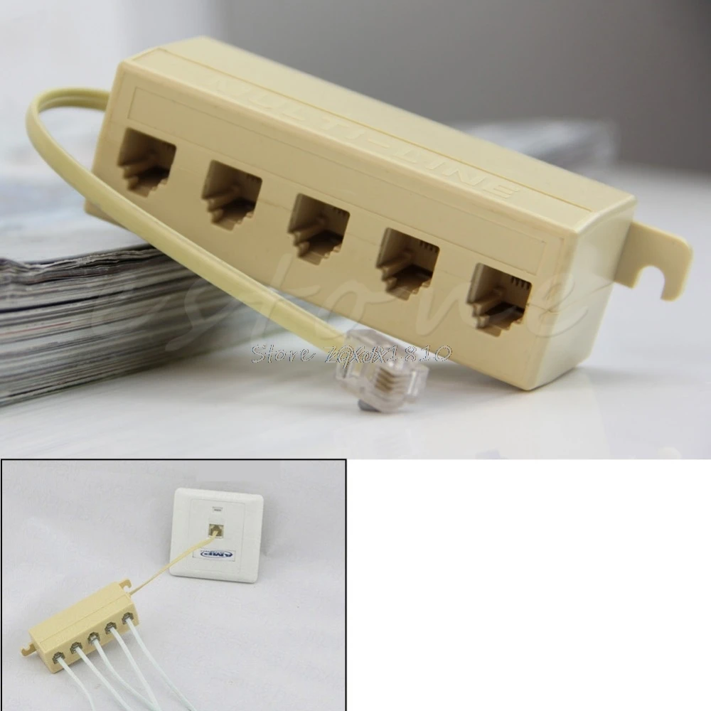 

1Pc RJ11 5 Way Outlet Phone Modular Jack Telephone Line Adapter Splitter Connector Whosale&Dropship