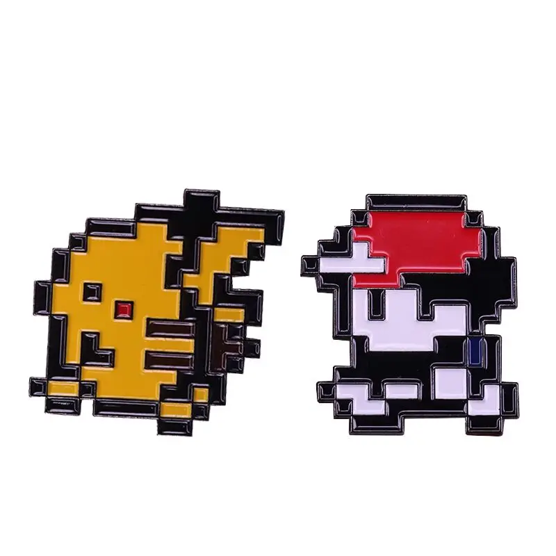 

Ash Ketchum & Pikachu pin set classic Pokemon pixel 8 bit badge Nintendo gamer funny accessory
