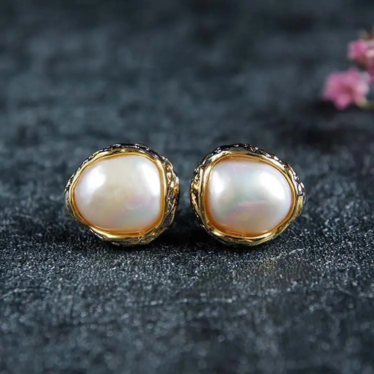 design manual baroque pearl earrings, 925 sterling silver ornaments
