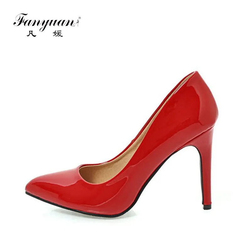 

fanyuan yellow patent PU Pump Pointed Toe Stiletto High Heel Dress Shoes Fashion Candy Color Office Lady Party Dress Shoes
