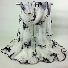 Женский роскошный кружевной Окантованный шарф, винтажный цветной марлевый платок-накидка с бабочкой, длинный большой мягкий шарф, шарф Bufandas 190*42 см