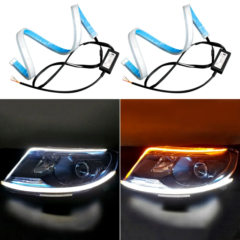 

45cm LED DRL Strip Light Daytime Running Light LED Flexible Strip DRL Flowing Turn Day Light For Volkswagen VW Passat B6 B7 CC