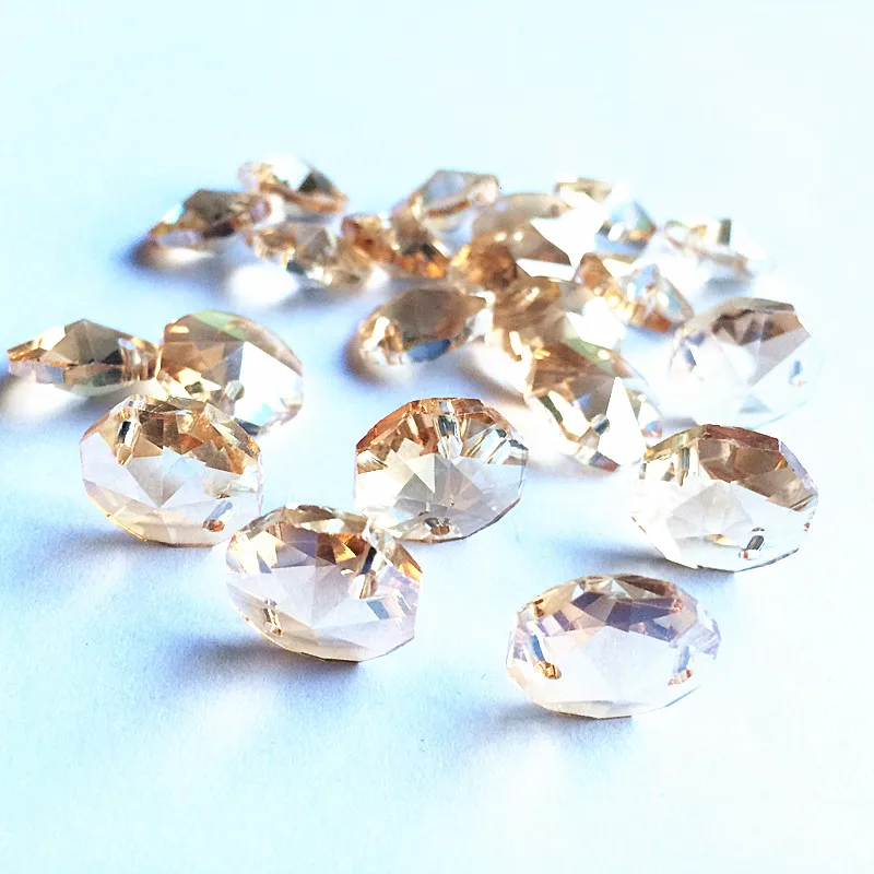 Hot Sale!1000pcs/lot 14mm Champagne K9 Crystal Glass Octagon Beads For Chandelier Prism Drop Beads Crystal Chandelier Parts