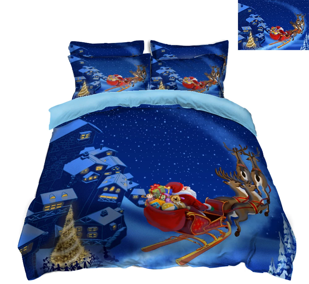 

New Product 3D printed 4 Pcs Bedding Set Christmas decorate Microfiber Bedclothes flowers Bed Linens Duvet Cover Set