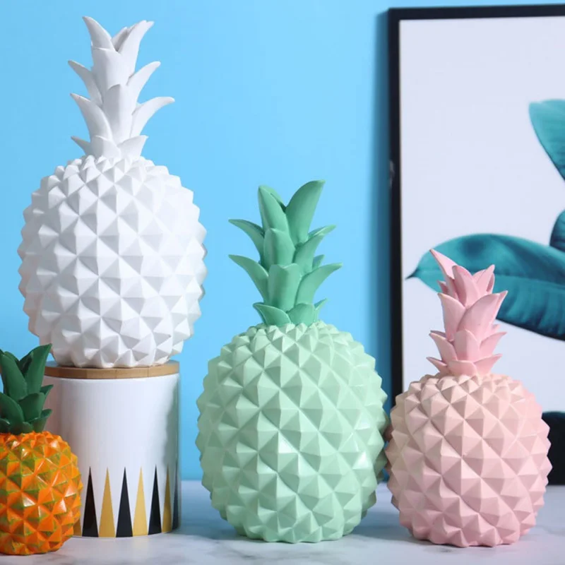 

Pink White Resin Pineapple Money Storage Biggy Bank Decoration for Home Decorative Desktop Miniature Ornaments
