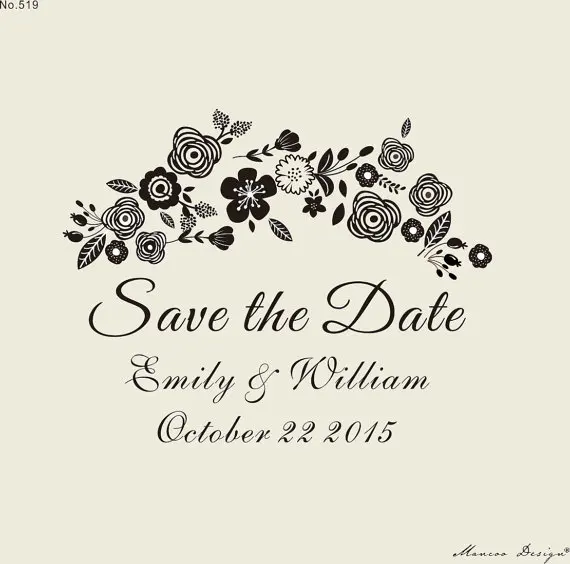 wedding stamps save the date rubber stamp wreath flower calligragh