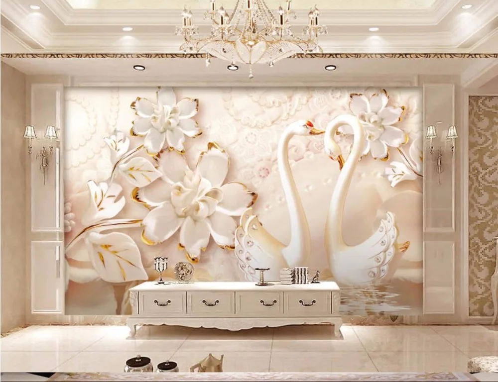 Beibehang пользовательские фото обои большие росписи стены стикеры модные красивый белый лебедь стена-фон с ювелирными украшениями обои под