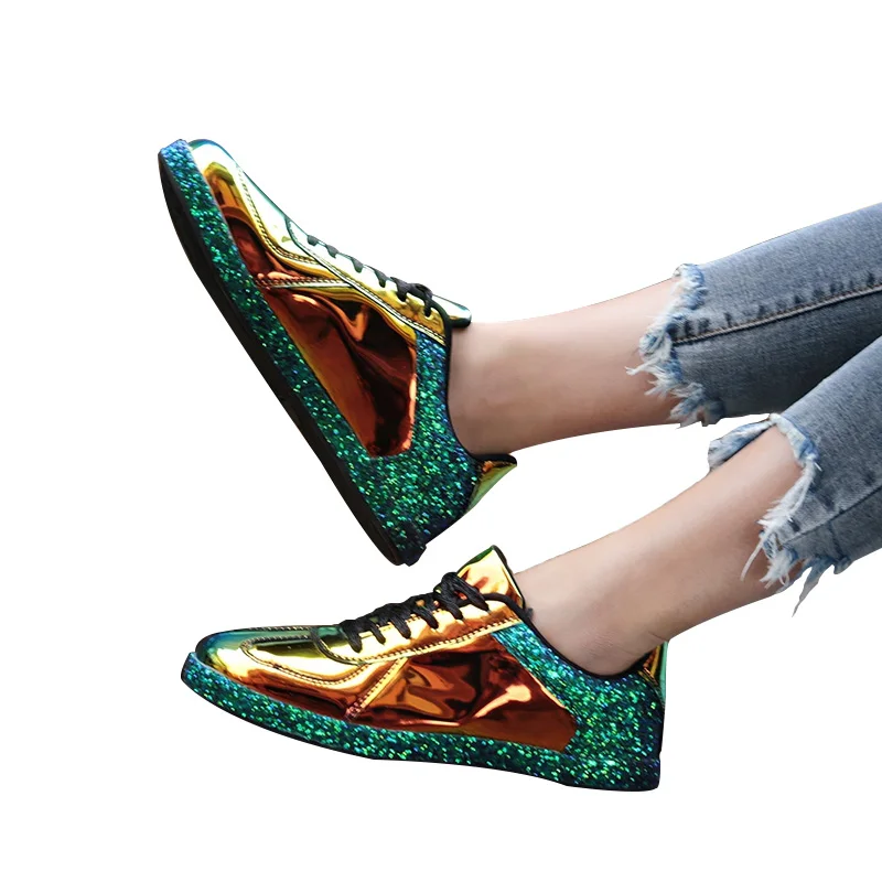 Кроссовки женская обувь Chaussure Femme Baskets золотистая блестящая повседневная Осенняя