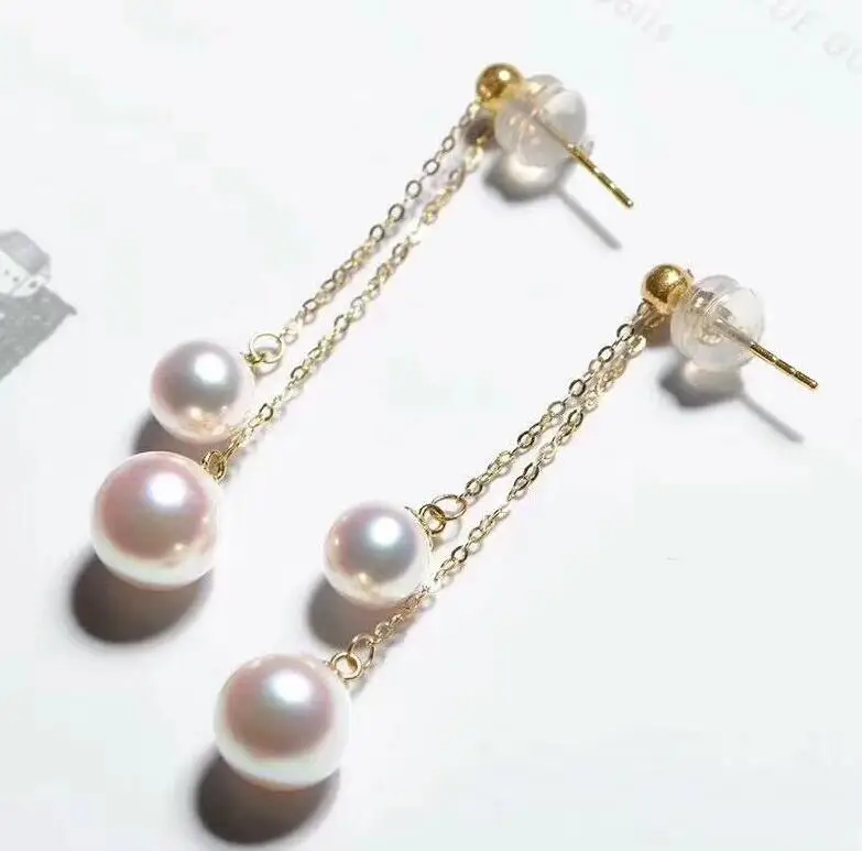 

>>>>noble jewelry 18k 7-8mm 9-10 MM natural SouthSea akoya Pearls earrings