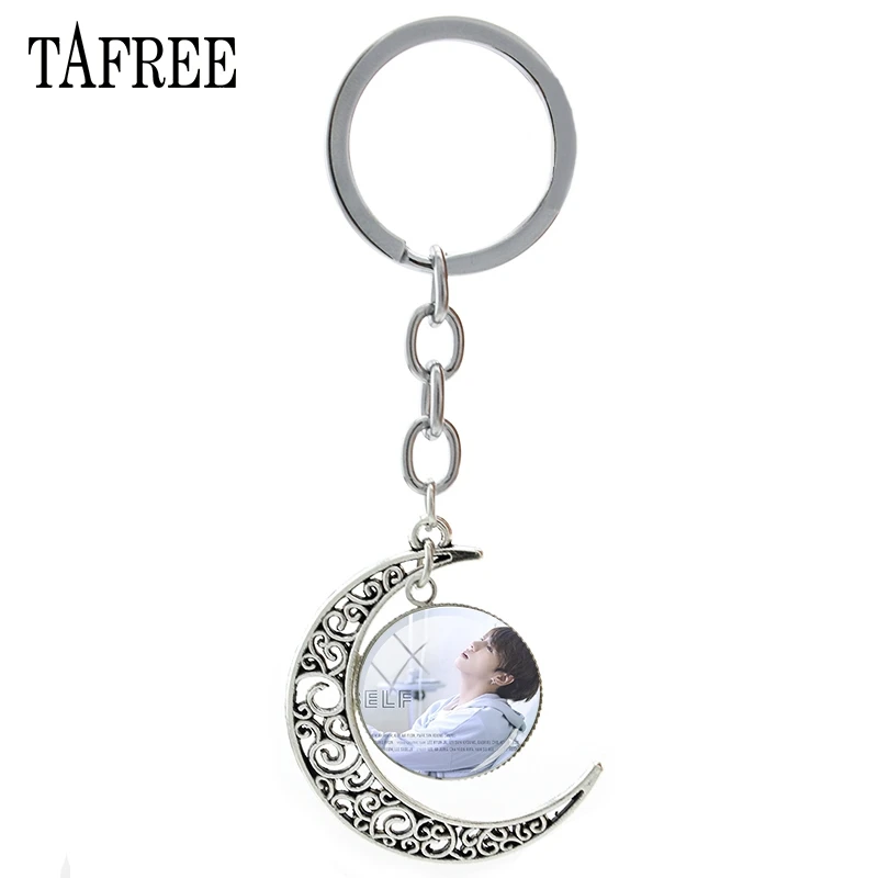 

TAFREE Hot Sale Moon Shape Key Ring Punk Kpop BTS Bangtan Boys Fashion Glass Keychain Personality Jewelry For Gift BTS54