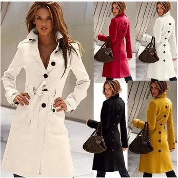 Automne Up Poitrine 2018 rouge Dentelle jaune Manteau Ceinture Laine Noir Slim Femmes Mélange Parkas Fork 4 De Retour blanc Chaud Hiver Manteaux Couleurs Unique dTxxrwft
