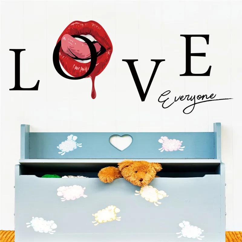 

Love Everyone Quote Sexy Red Lips Wall Sticker Living Room Bedroom Background Decorations Decals Wallpaper Hand Carved Stickers