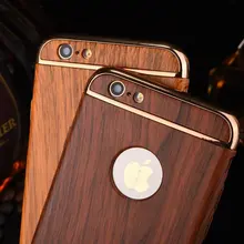 100 шт деревянный узор PC чехол для iPhone 6 6 S 6 S Plus 7 Smart Grip Алюминиевый металлический каркас роскошный деревянный чехол