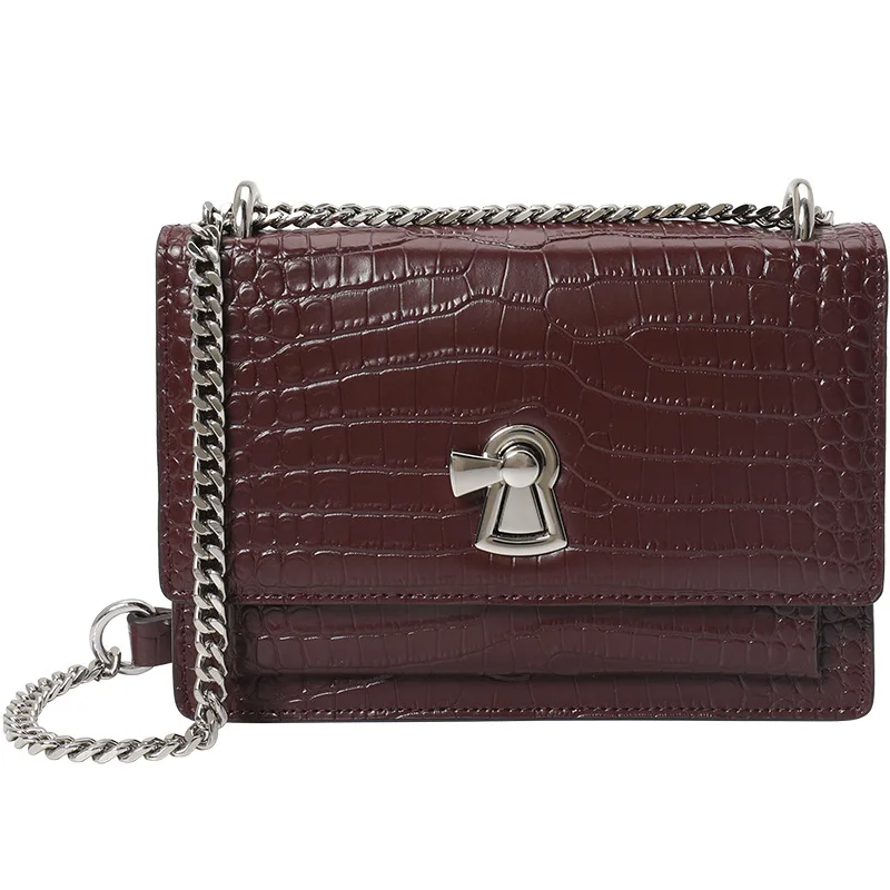 

Stone pattern cowhide chain small square bag female 2018 new shoulder Messenger bag retro autumn and winter