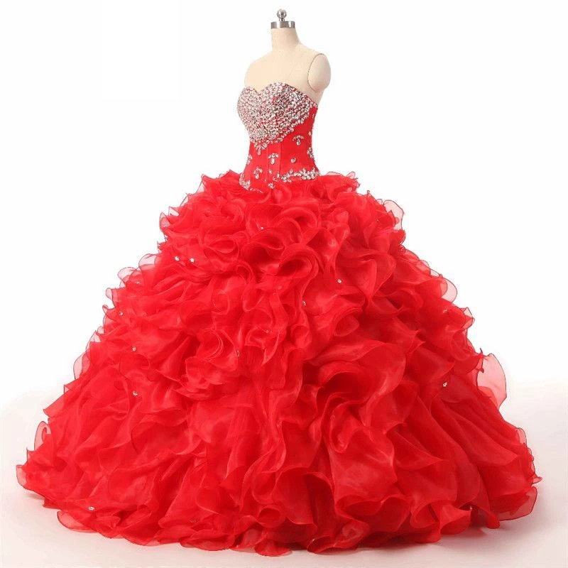 ANGELSBRIDEP красное платье Quinceanera для 15 вечерние платья дебютанток Сверкающий Кристалл Милая Высокое качество роскошное платье