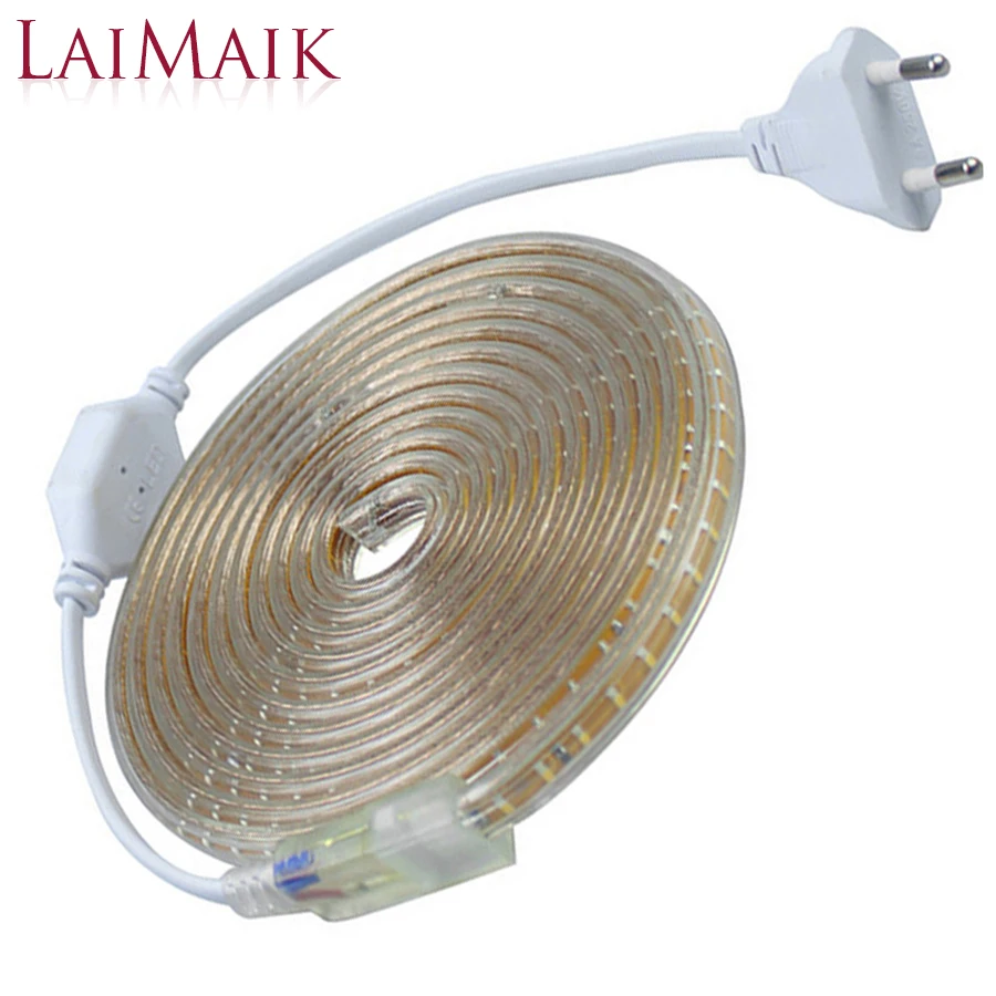 LAIMAIK SMD 3014 Светодиодная лента AC220V 120led/M IP67 водонепроницаемая светодиодная + вилка