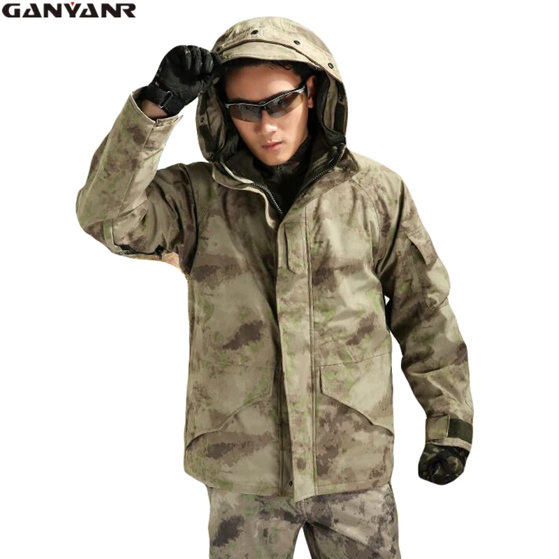 GANYANR Brand Winter Jacket Men Hunting Clothes Ski Outdoor Rain Hiking Clothing Windstopper Waterproof Fleece Polar Sports