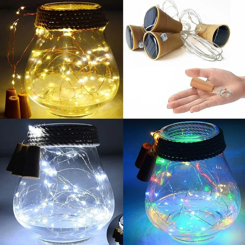 Hot Sales 5PCS 10 Leds Glass Wine Solar LED String Light Cork Shaped