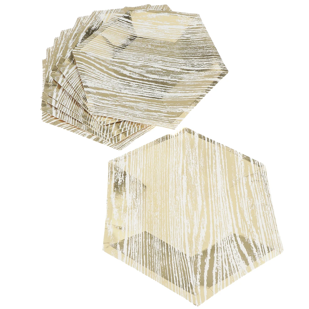 

8 Pieces Golden Paper Plates Unique Woodgrain Printed Disposable Plate for Birthday Wedding Party Decoration Tableware