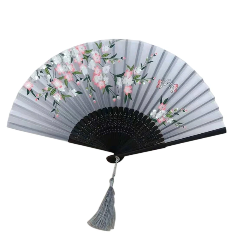 buy Chinese Style Folding Fan Silk Cloth Fan Thickened Bamboo Skeleton for Daily Cooler Performance Photography Decoration
