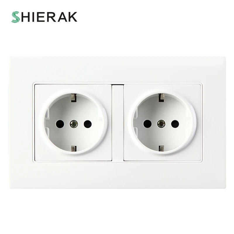 

SHIERAK Double EU Standard Power Socket PC White Panel AC 110~250V 16A Dual German Plug Socket Grounded Electrical Outlet Home