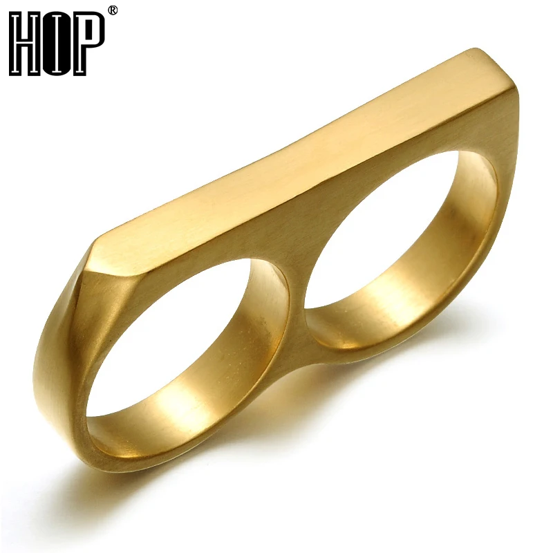 HIP Rock Biker Men Two Fingers Charm Ring Titanium Stainless Steel Nightclub Models Two Fingers Rings for Men Jewelry