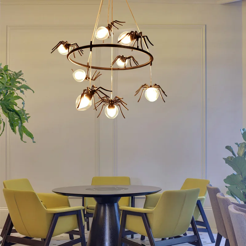 

Unique Personality Spider Pendant Lights Industrial Vintage Hanglamp Living Room Dining Room Bar Pendant Lamp Insect Decoration