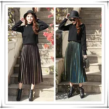 Модное Плиссированное Платье Яркого цвета юбка с высокой талией юбки